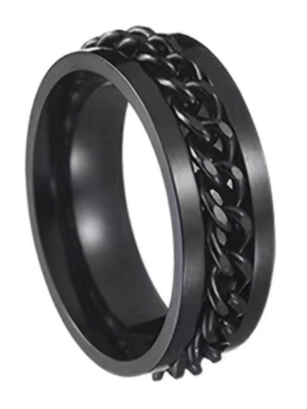 Black Chain Spinner Ring - Stainless Steel Rotating Chain Band Ring